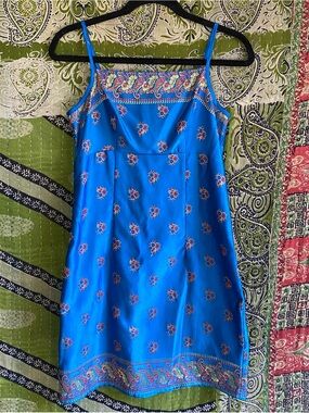 Vintage Y2K Mirrors Royal Blue Embroidered Paisley Mini Boho Folk Dress Size 7